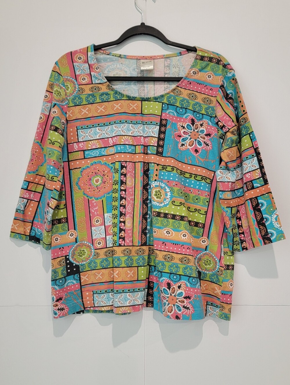Blair L Multicolor Patchwork Floral 3/4 Sleeve Top